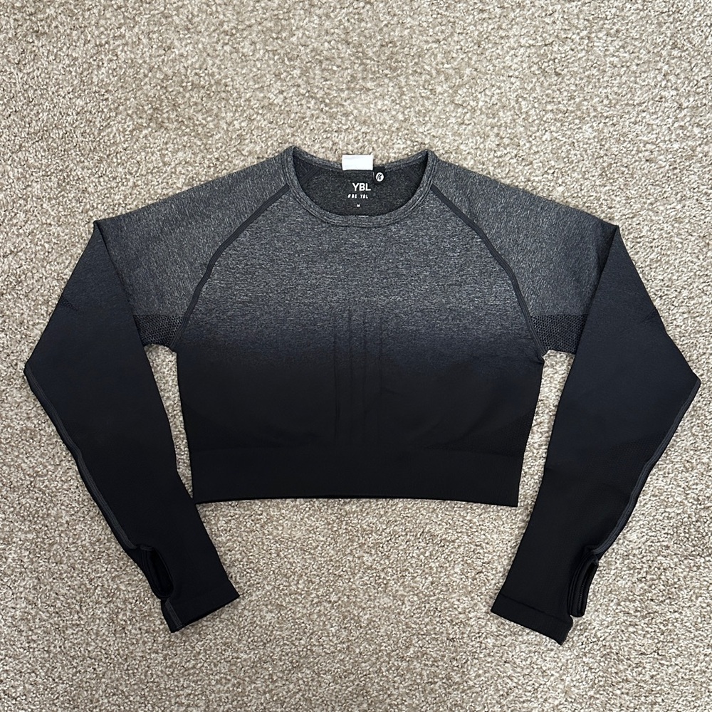 AYBL Black and Gray OMBRÉ Cropped Long Sleeve Top